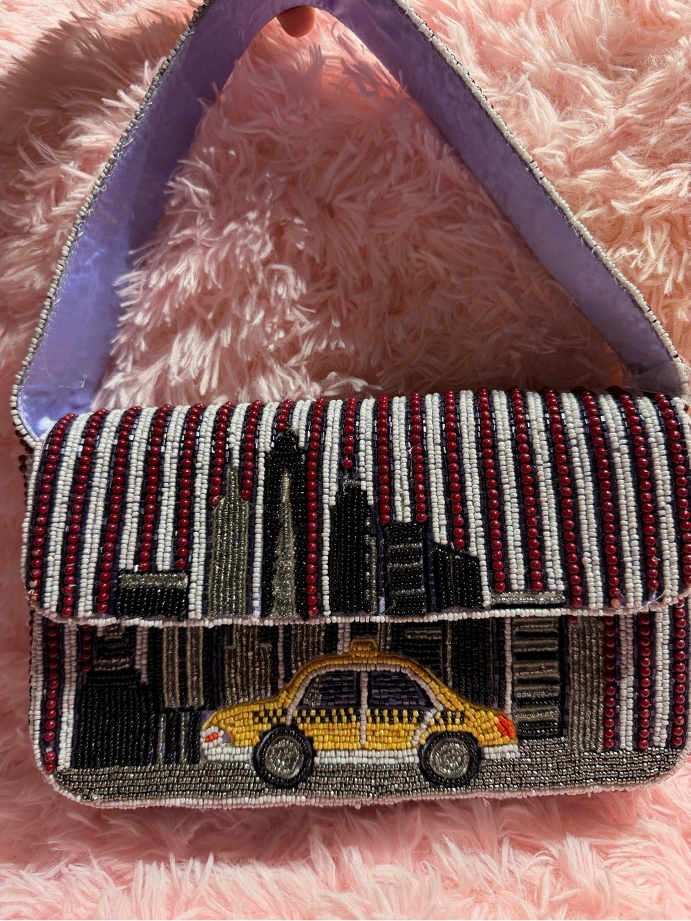 Beaded Yellow Taxi Skyline Shoulder Bag - Women
